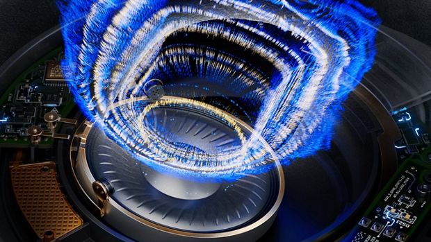 An extreme close up of the technology within the Dyson OnTrac headphones.