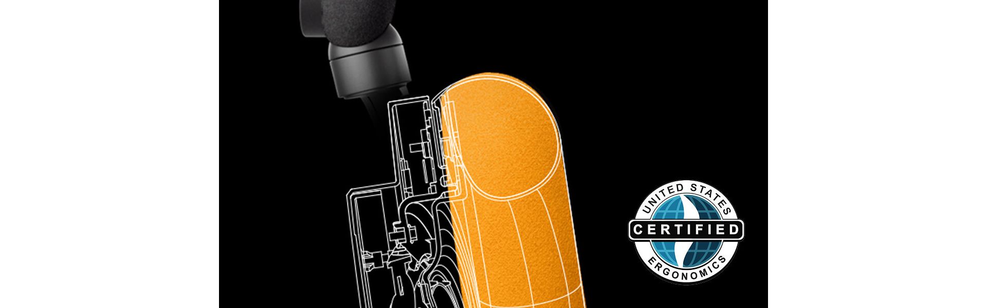 A drawing of a cut-out of the Dyson OnTrac headphones.