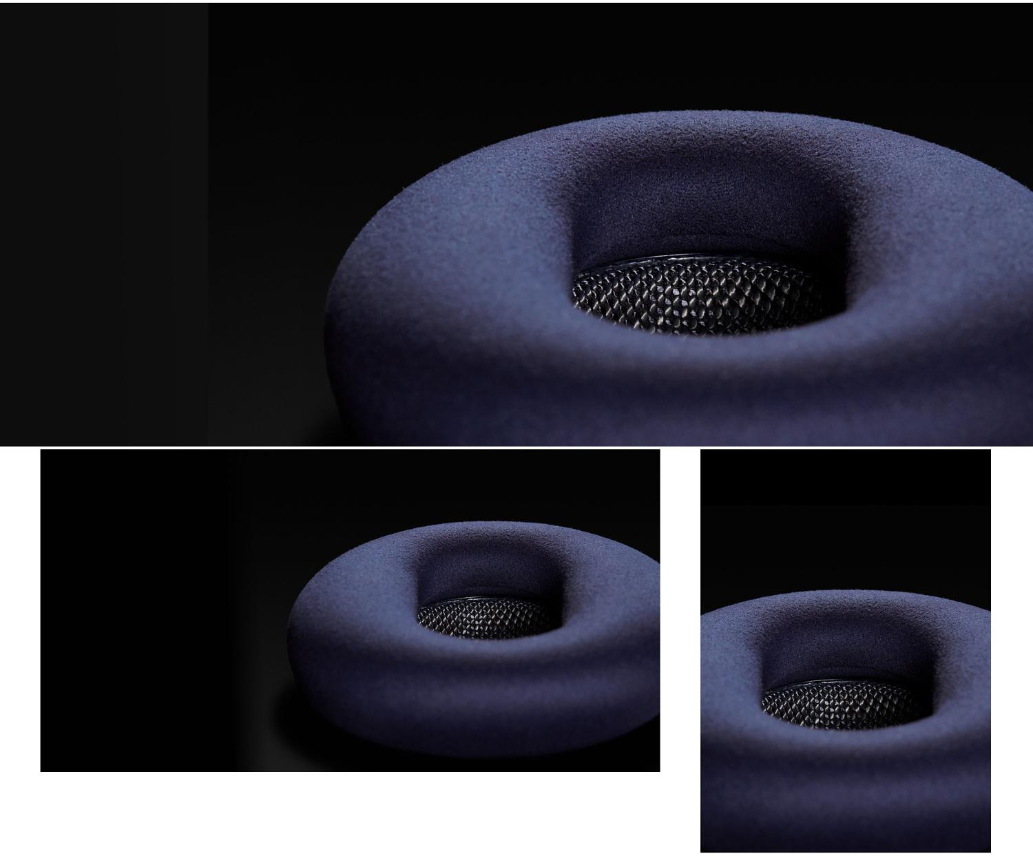A close-up shot of an ear cushion for the Dyson OnTrac headphones.
