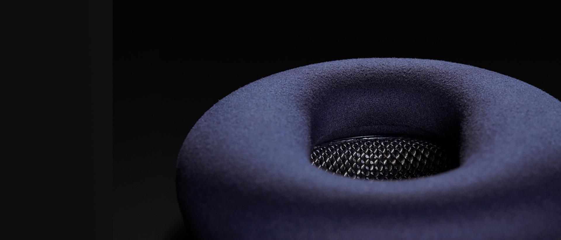 A close-up shot of an ear cushion for the Dyson OnTrac headphones.