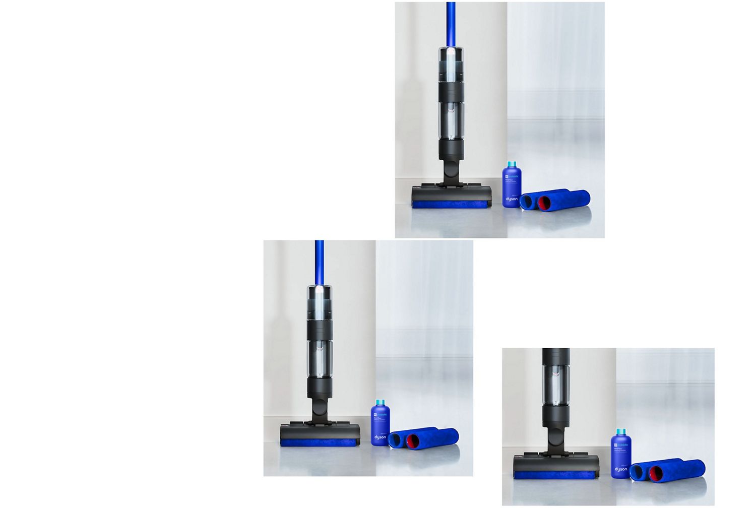 The Dyson WashG1 wet cleaner and Dyson 02 Probiotic hard floor cleaning solution.