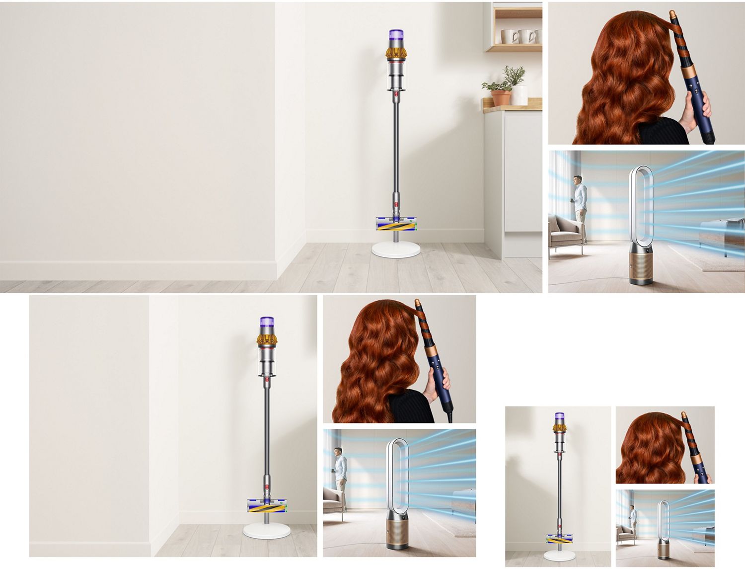 Collage of Dyson devices and machines used around the home.