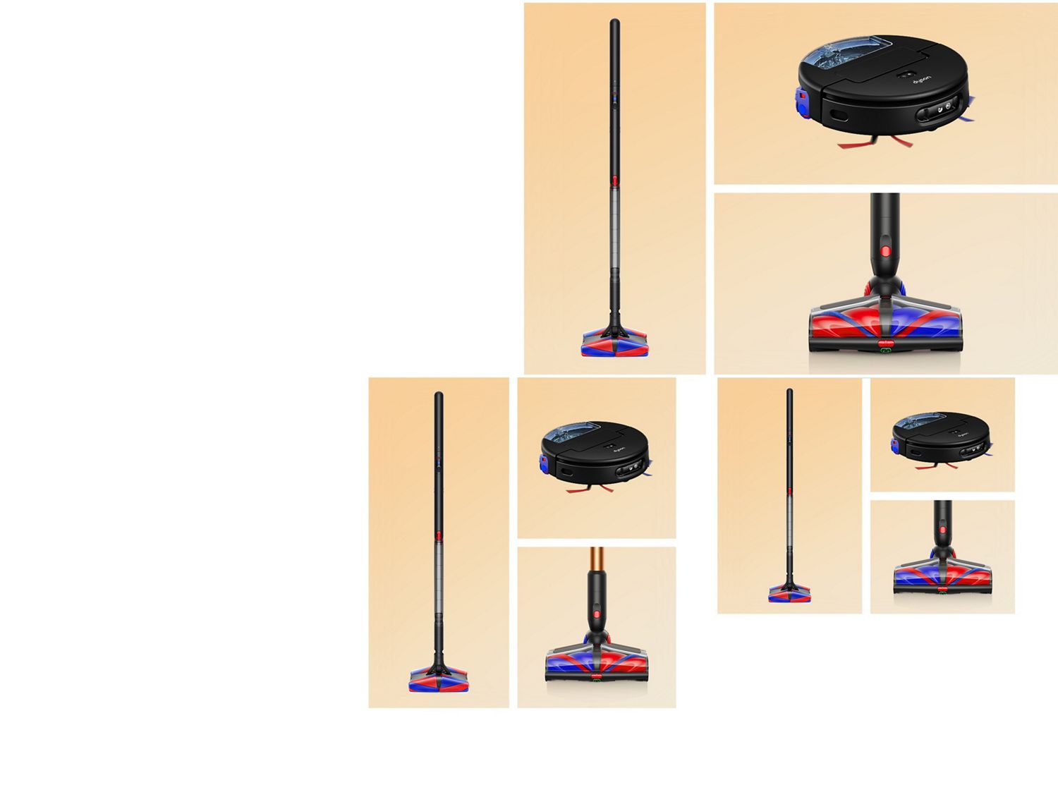 A range of Dyson floorcare machines.
