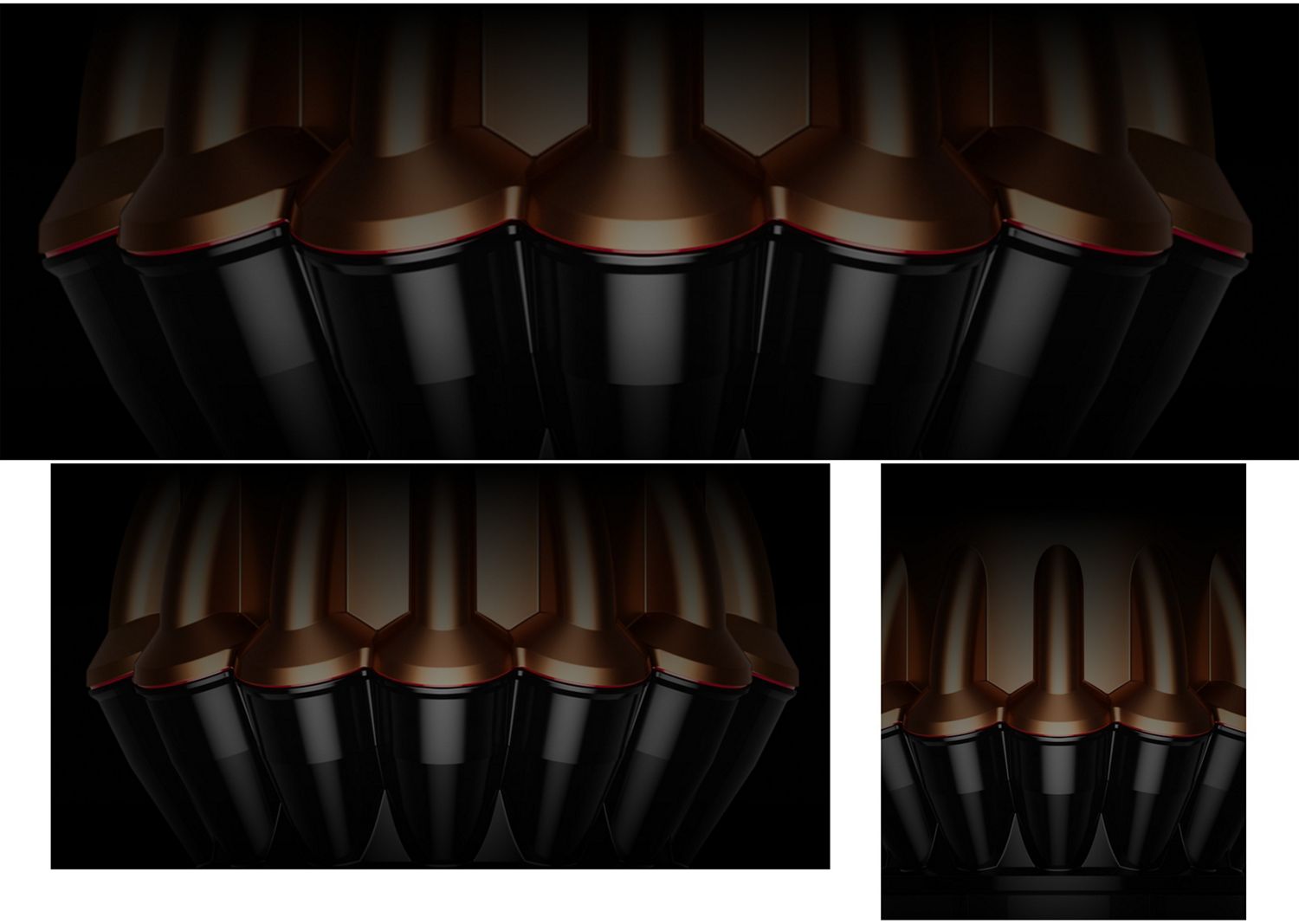 Close-up of the cyclone assembly on a Dyson vacuum.