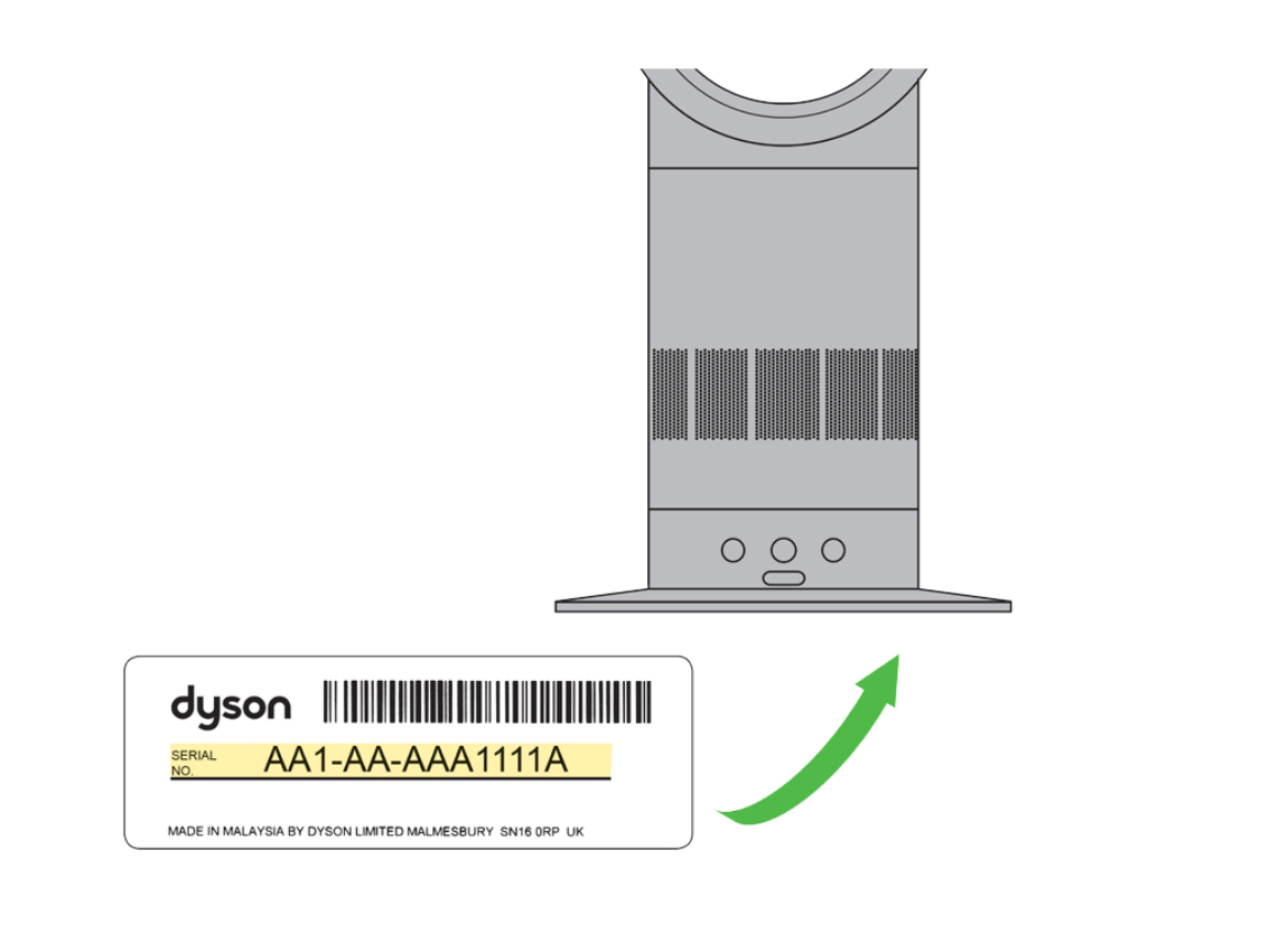 Dyson fan serial number location on base label