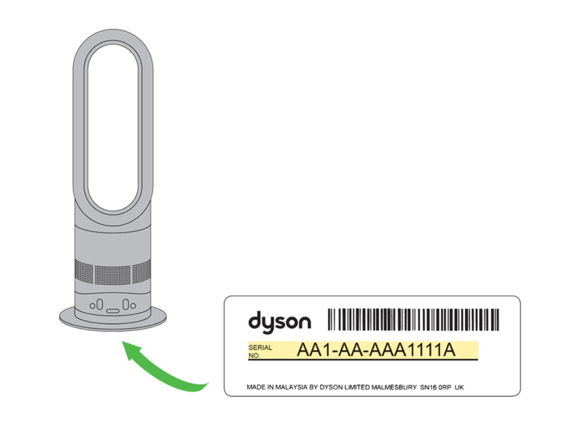 Dyson fan model number location AM06 AM09 TP09 HP04