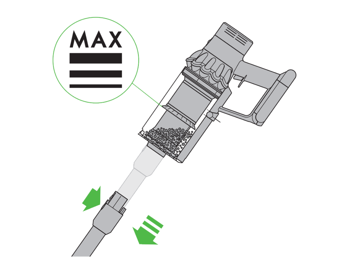 Dyson V11 vacuum bin release button operation step by step