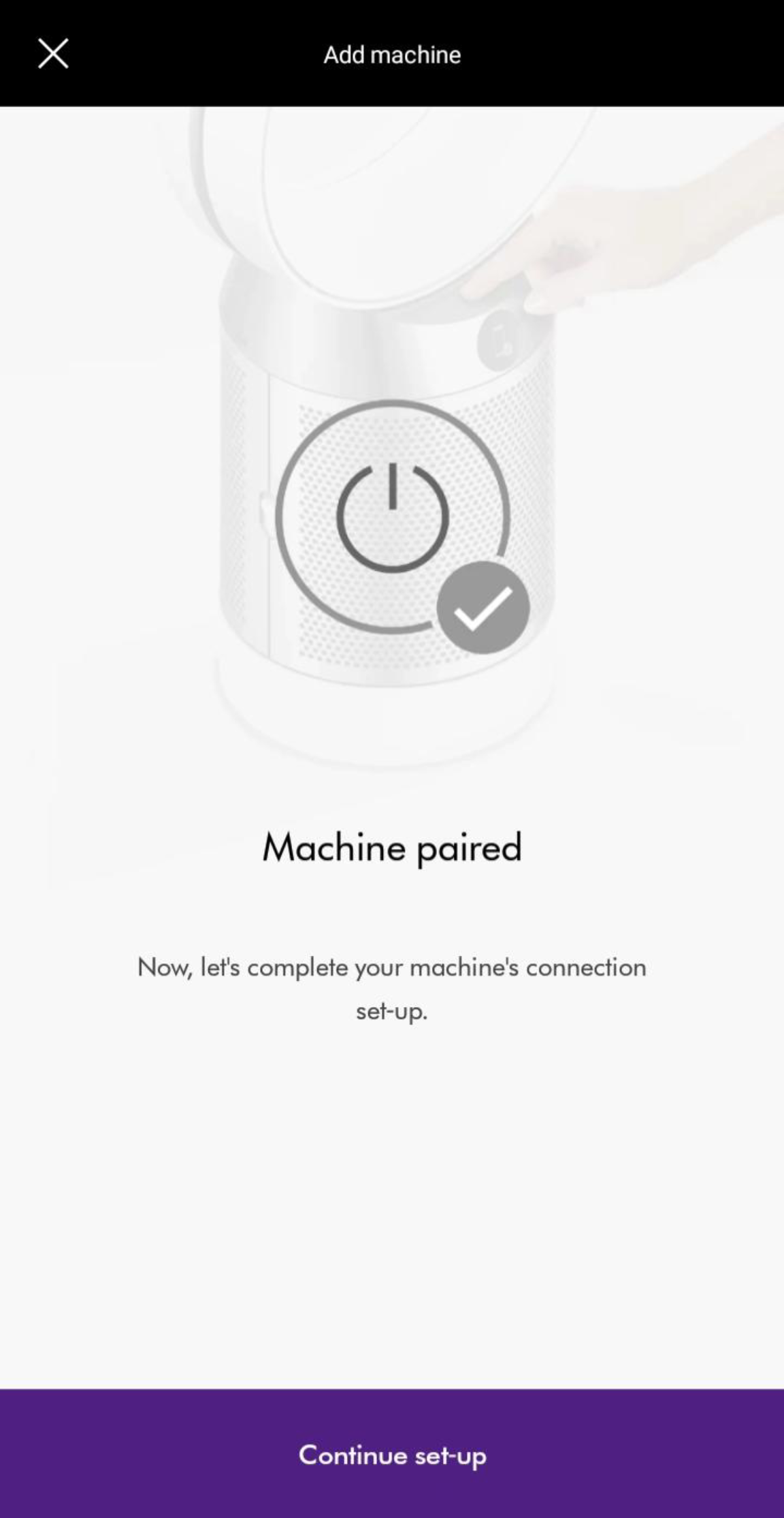 Dyson Link app add device screen showing TP04 pairing process