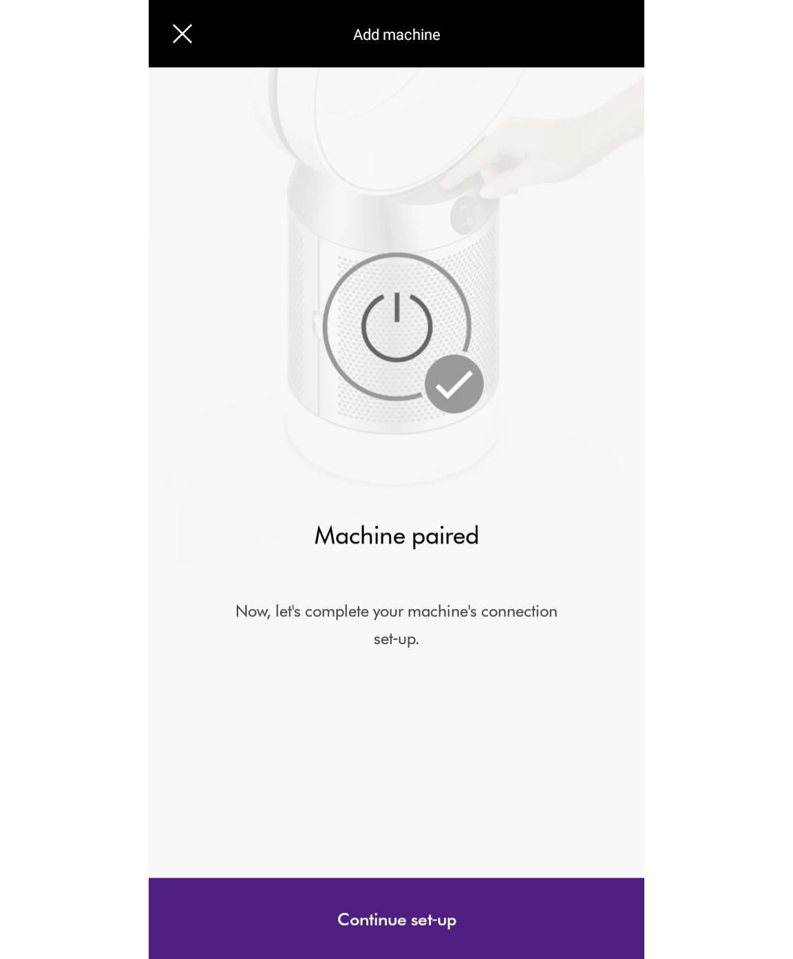 Dyson Link app add device screen showing TP04 pairing process