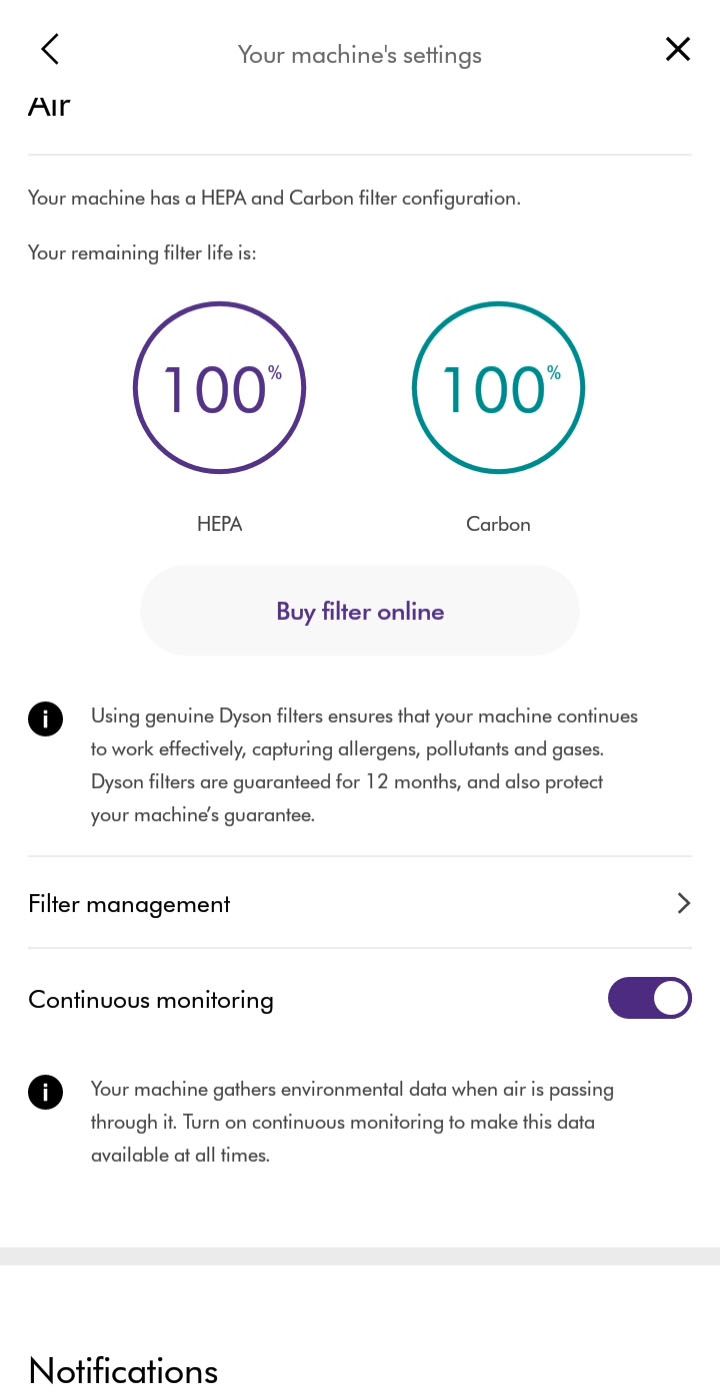 Dyson pure outlet filter life