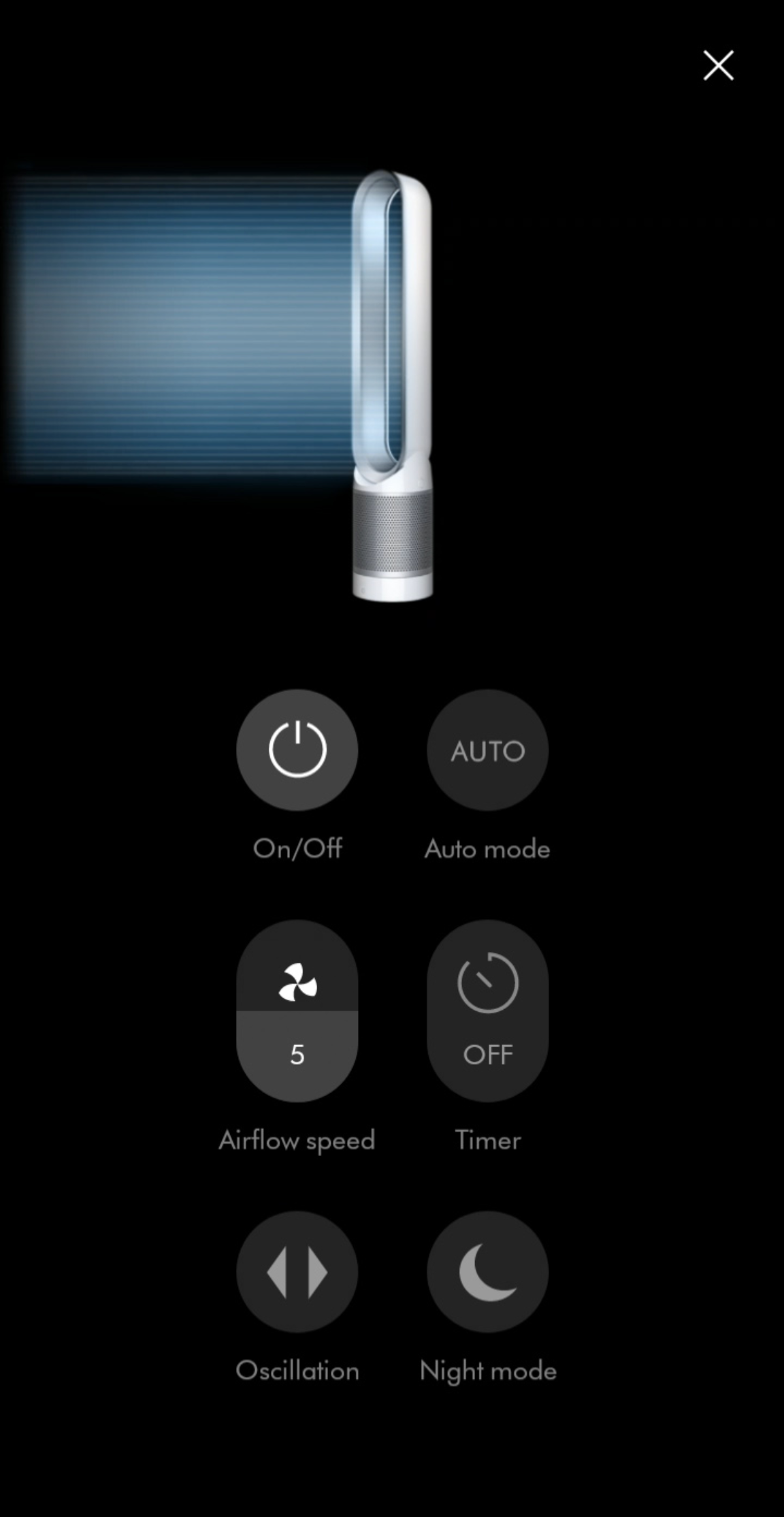 MyDyson app interface screenshot fan control