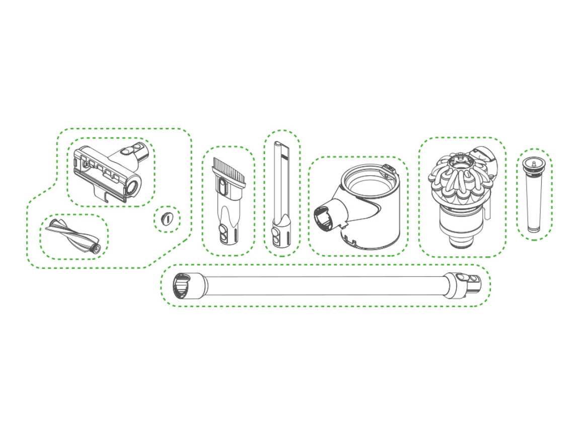 Dyson V8 dust bin disassembly exploded view