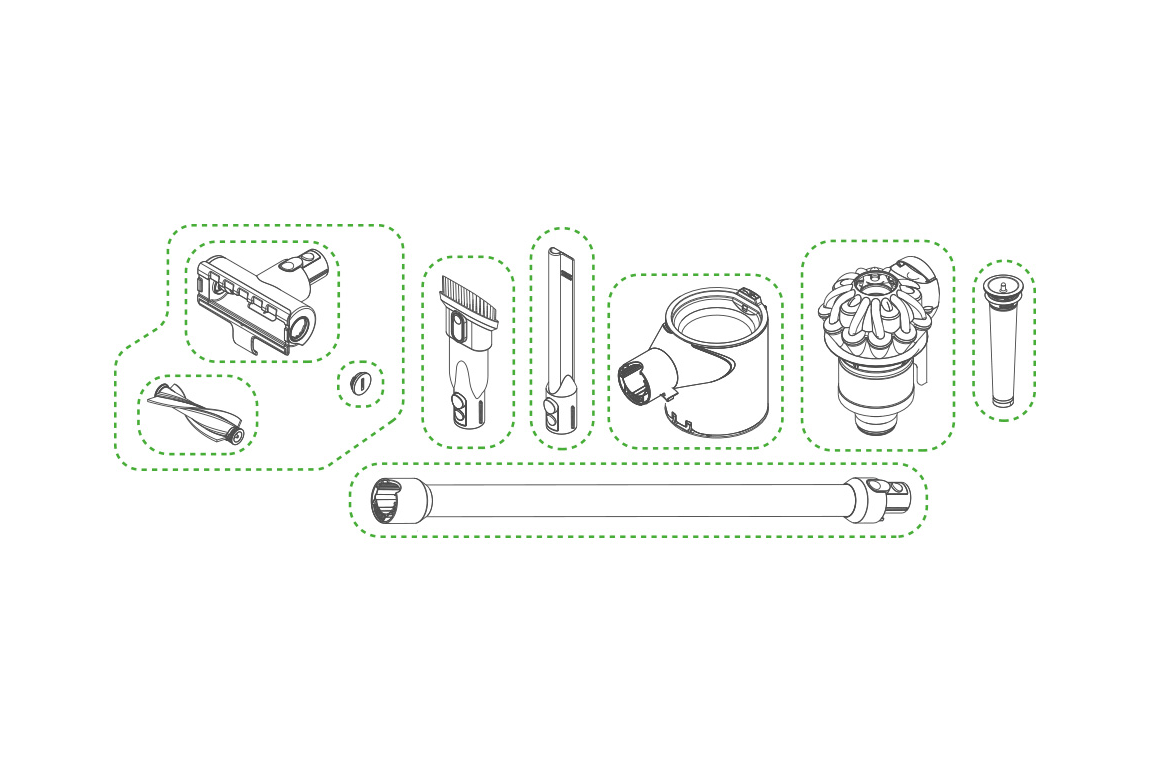 Dyson V8 dust bin disassembly exploded view