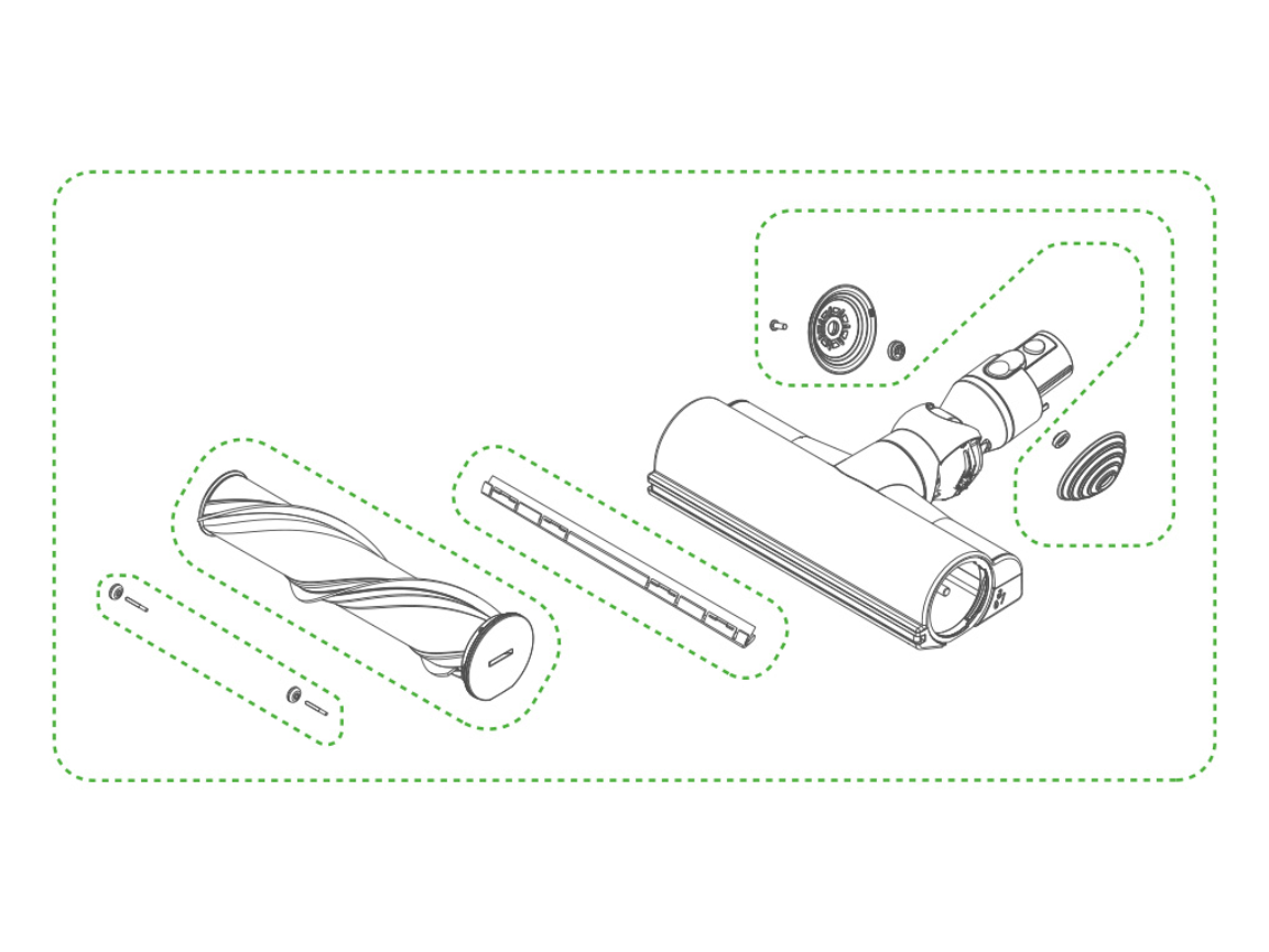 Dyson V8 internal components diagram motor brush bar