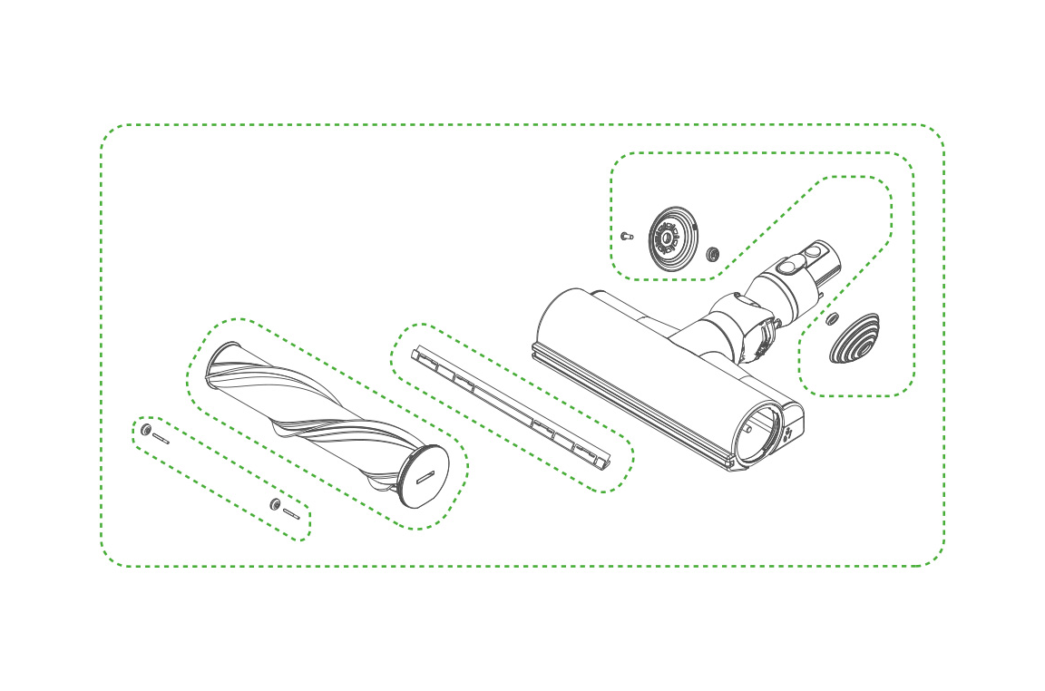 Dyson V8 internal components diagram motor brush bar