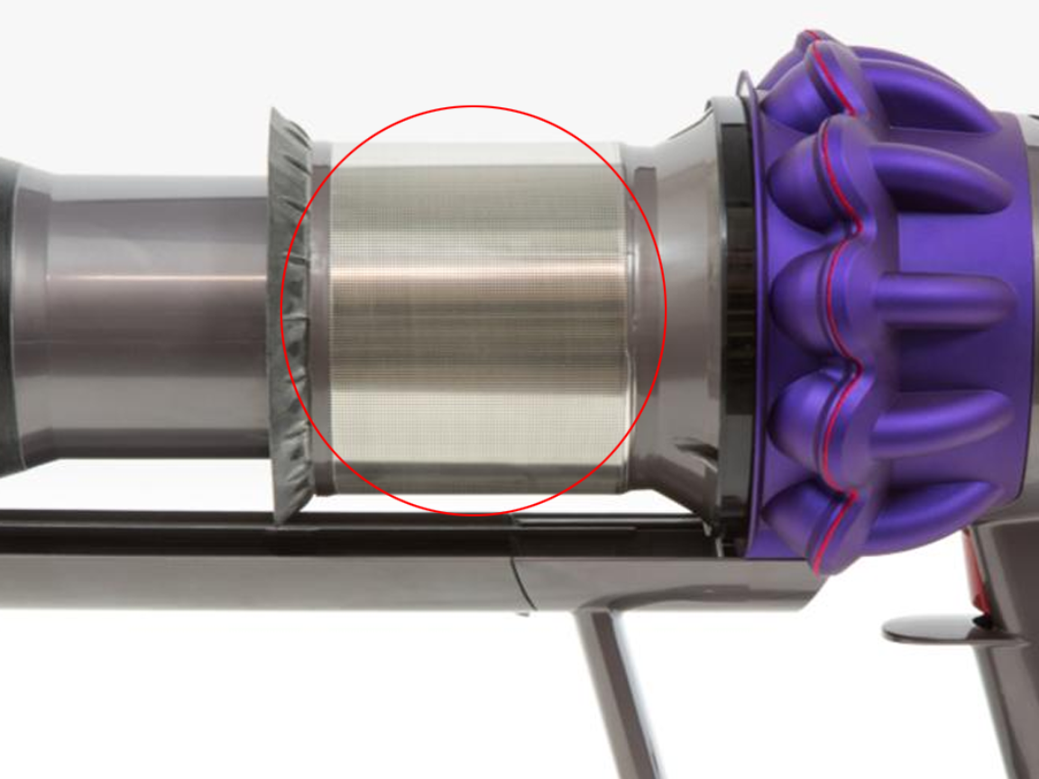 Dyson V10 cyclone shroud vents cleaning illustration