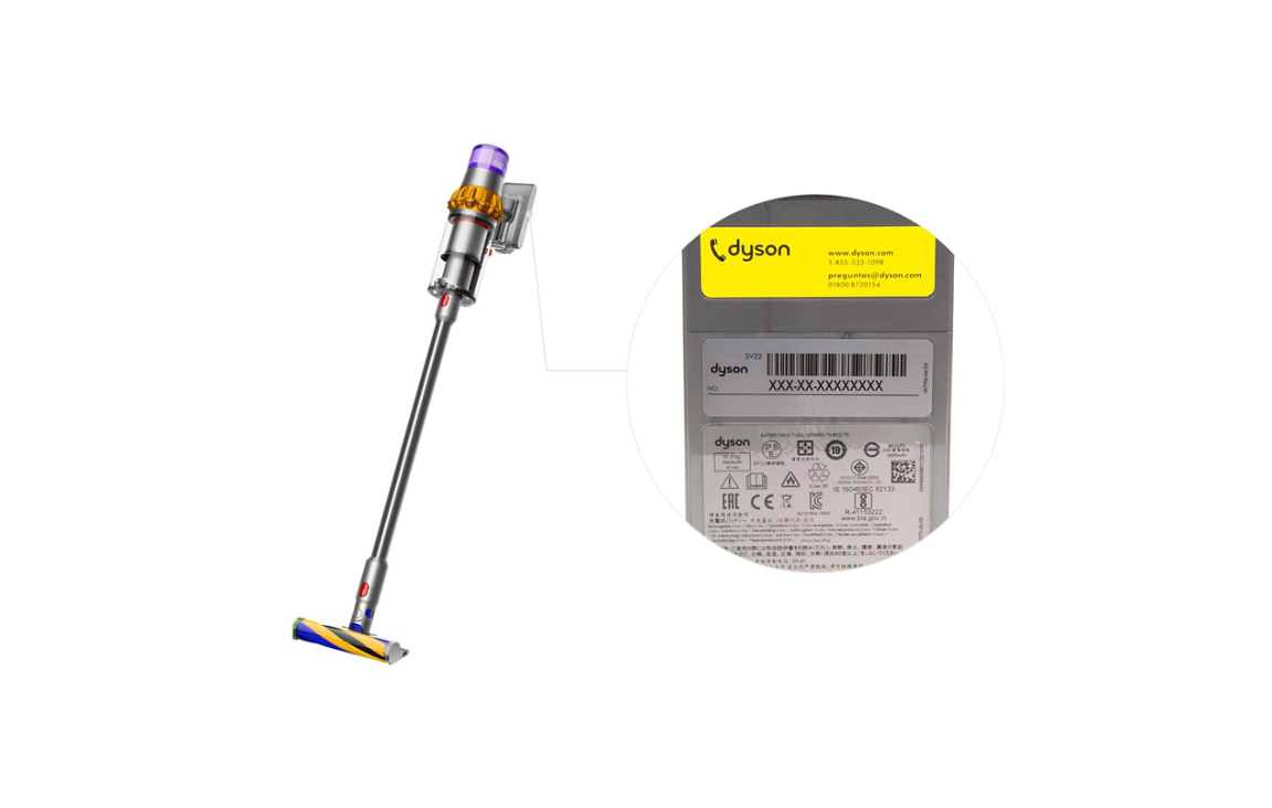 Dyson vacuum serial number location V10 V15 Animal
