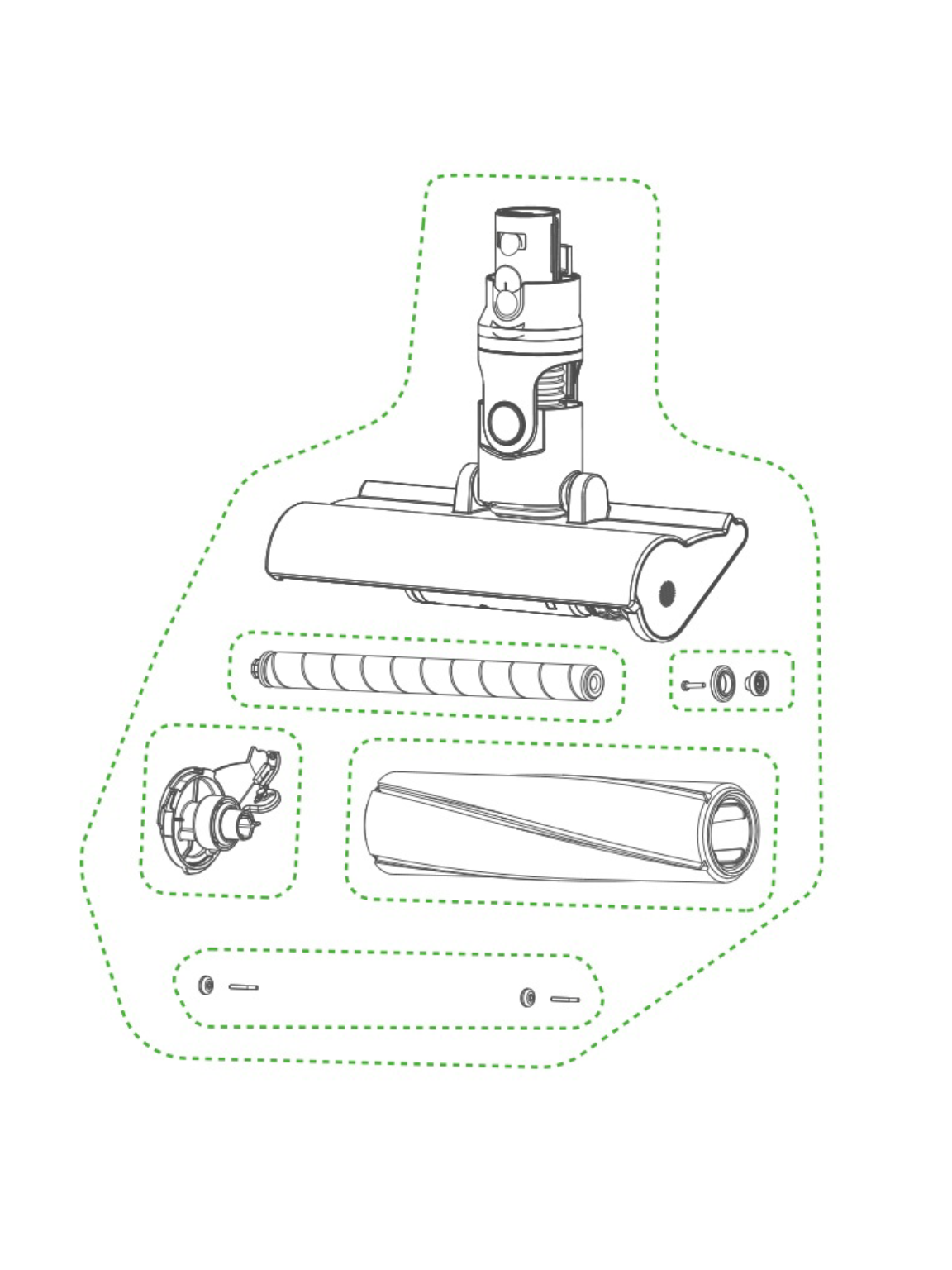 Dyson Outsize Fluffy Optic head roller removal diagram