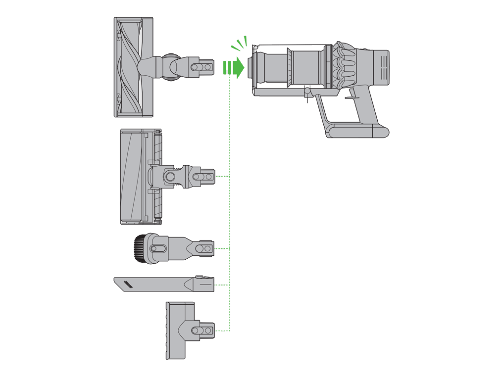 How to connect the cleaner heads to the Dyson Cyclone V10 cordless stick vacuum.