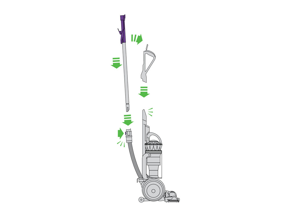 L’image montre la poignée de la tige, la tige et les raccords de tuyau sur la machine.