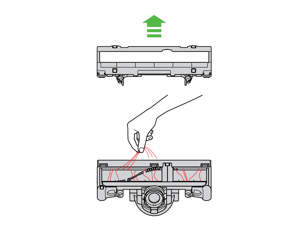 L’image indique que la semelle doit être retirée et la brosse inspectée.