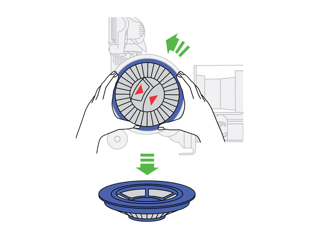 L’image montre le filtre en train d’être retiré de la sphère.