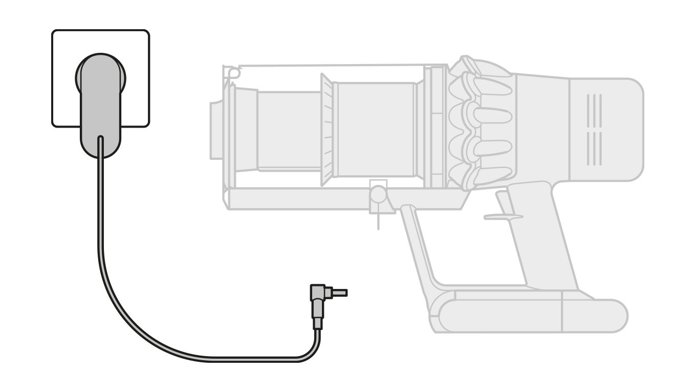 Diagram of power source and Dyson cordless vacuum