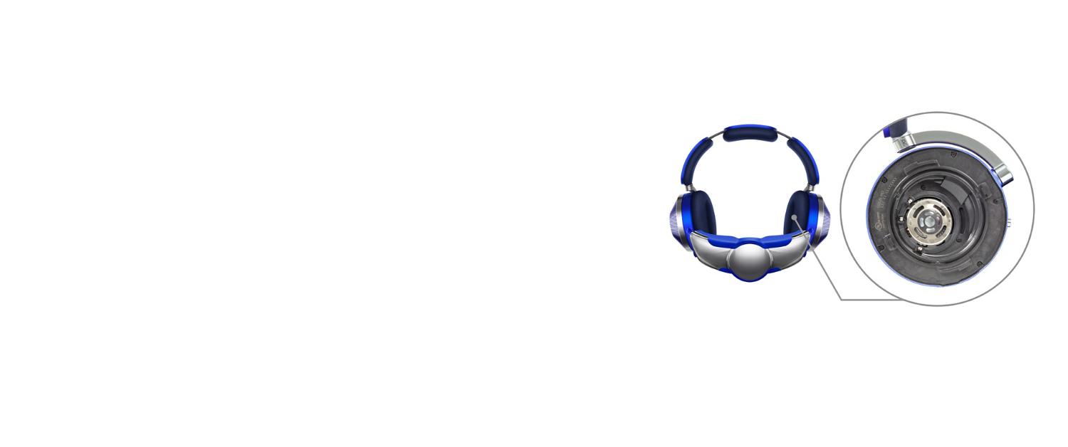 Location of serial number highlighted on a pair of Dyson headphones.