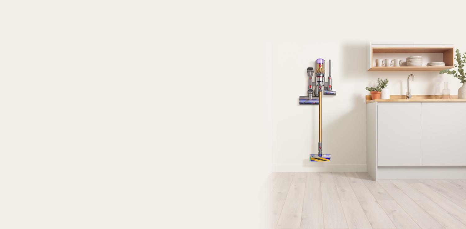 Wall Dok with Multi accessory holder storing a vacuum and tools