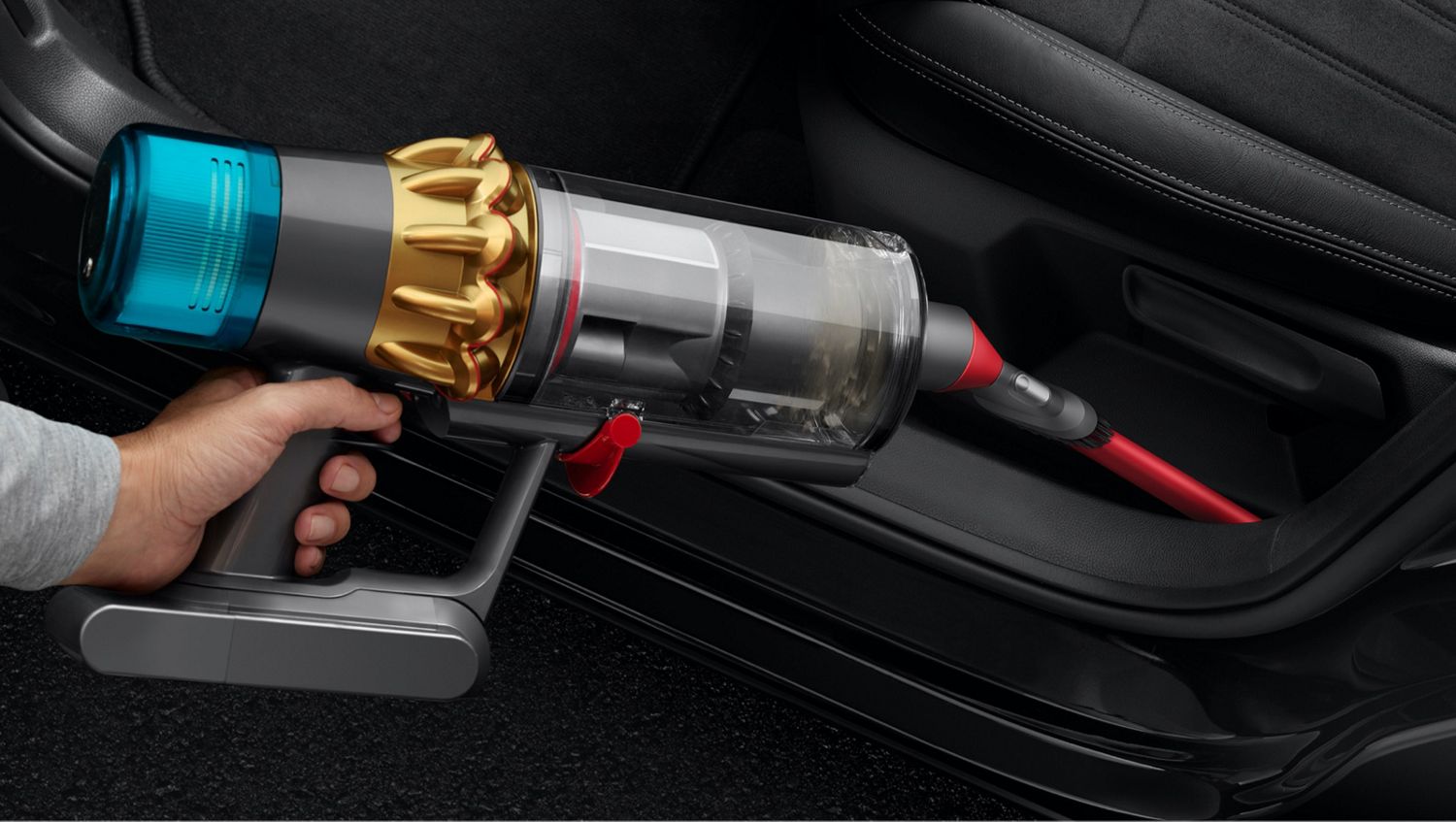 Awkward gap tool cleaning a car interior