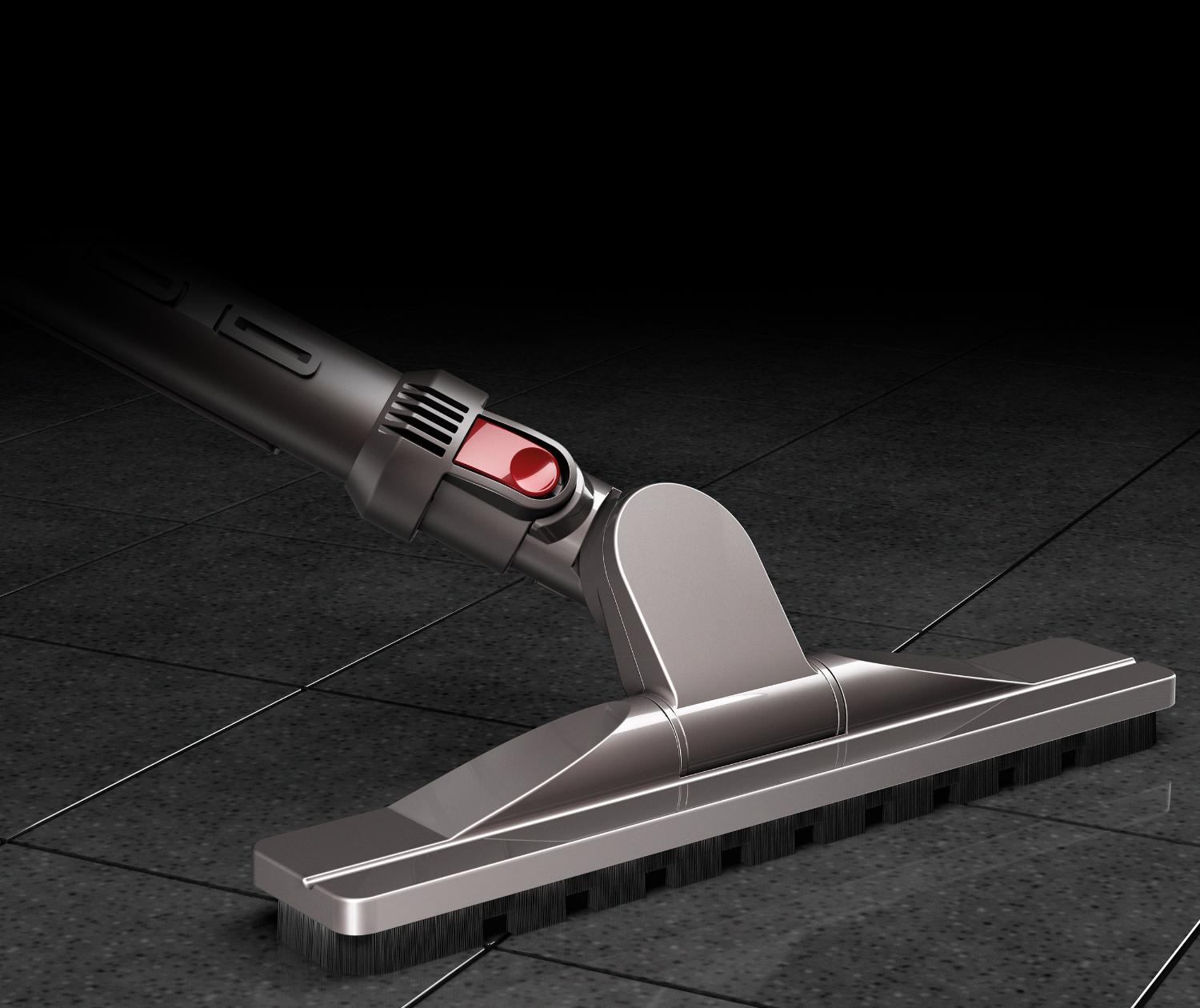 Brosse sols durs articulée sur un sol dur
