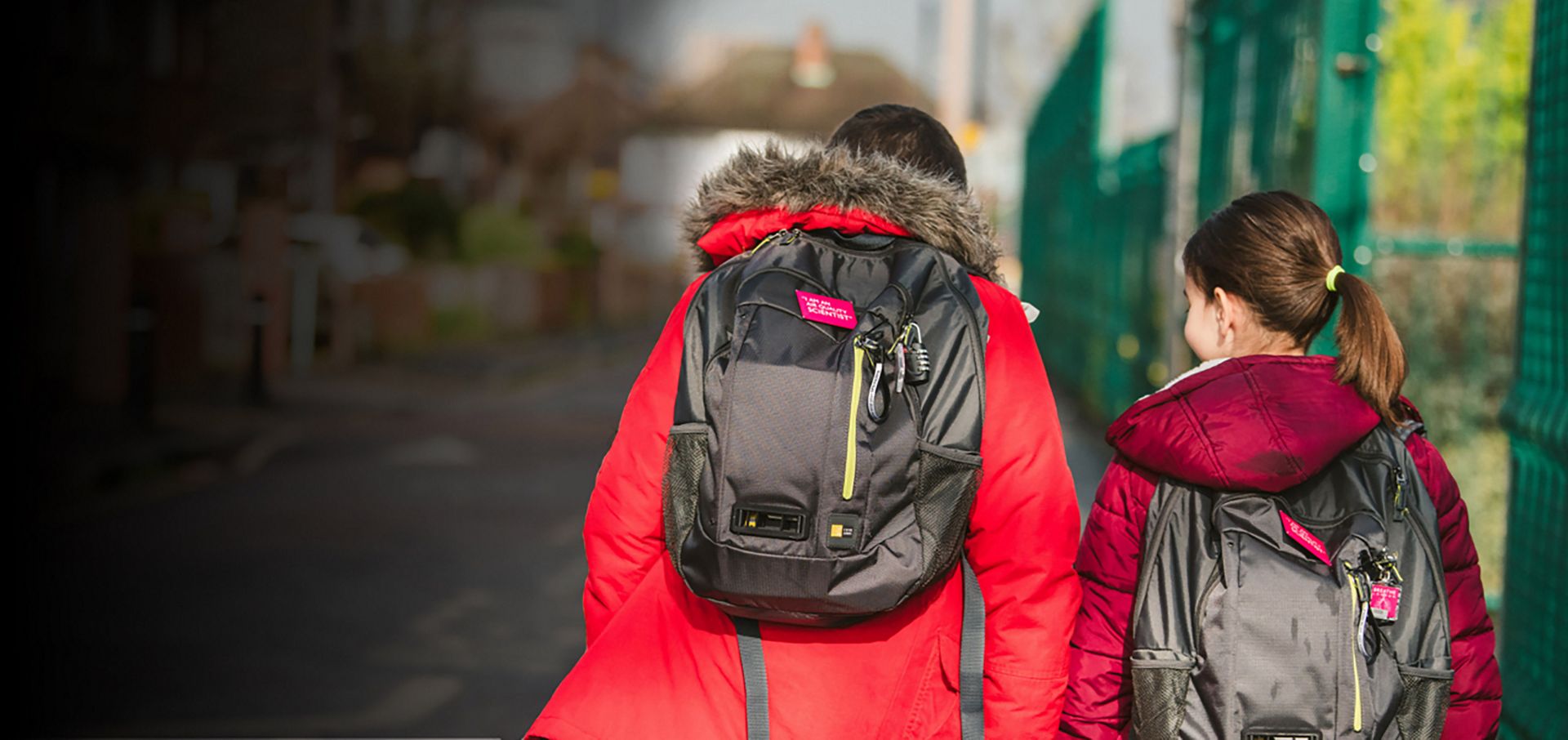 School children wearing Dyson backpacks.