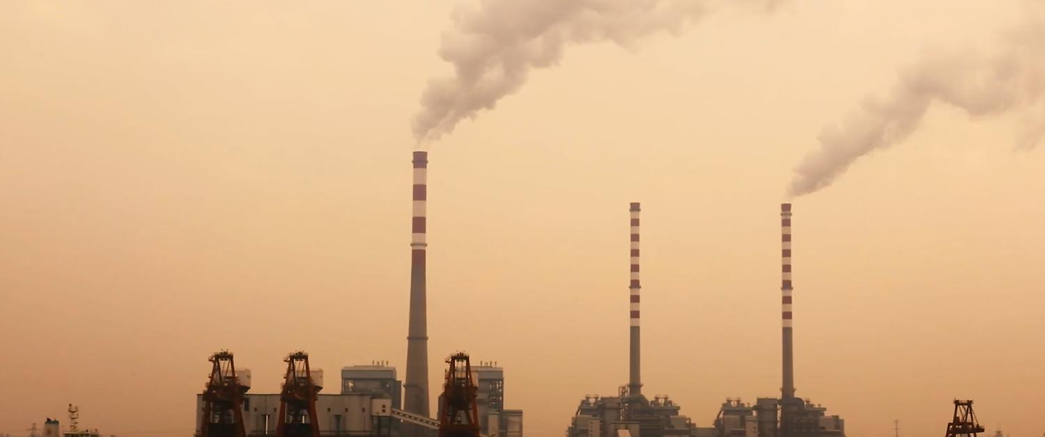 Air pollution in a city.