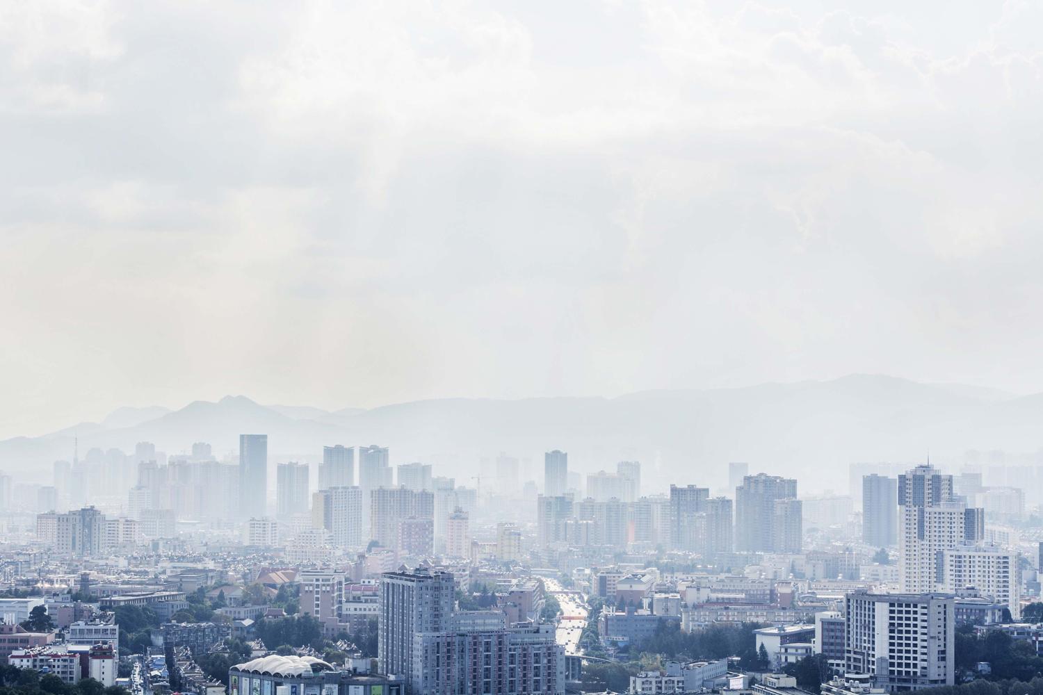 Air pollution in a city.