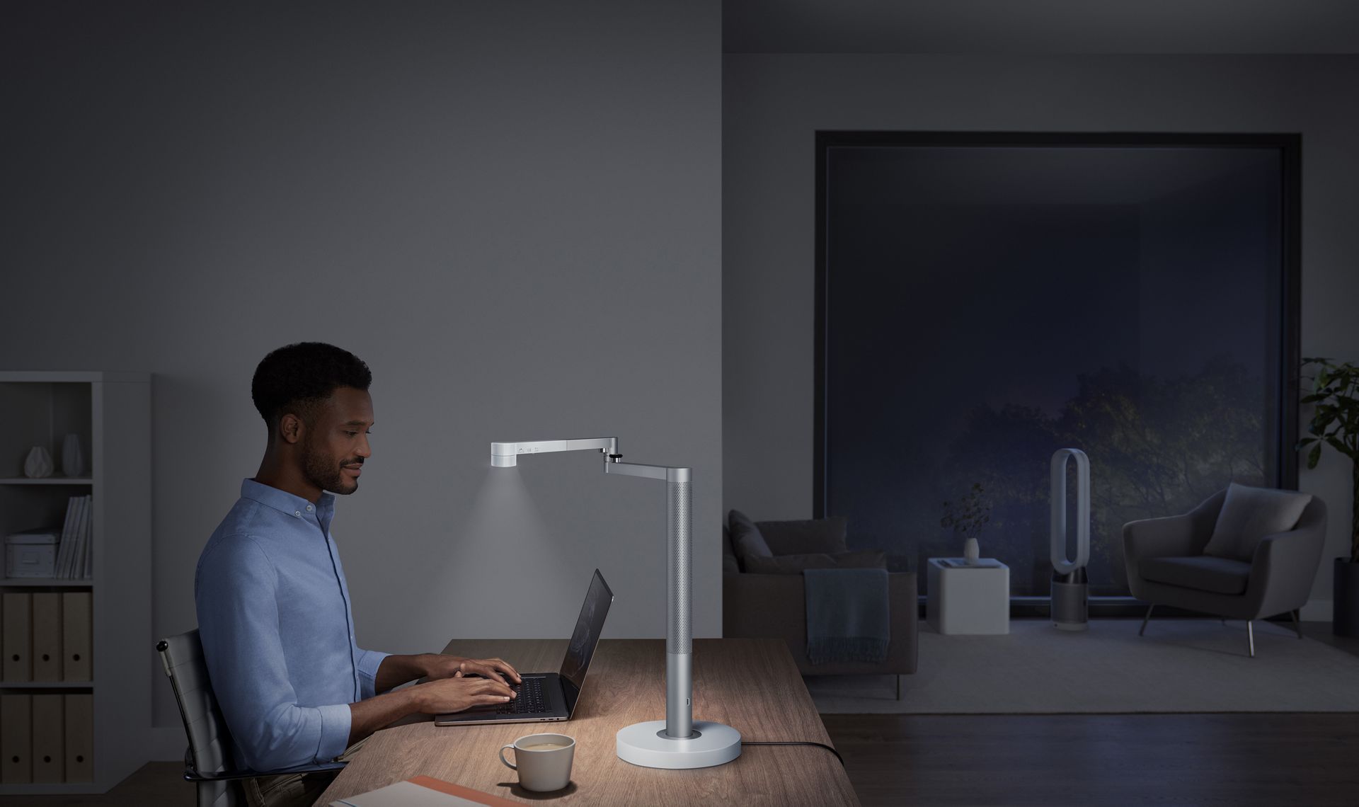 Powerful task light for a man to use his laptop