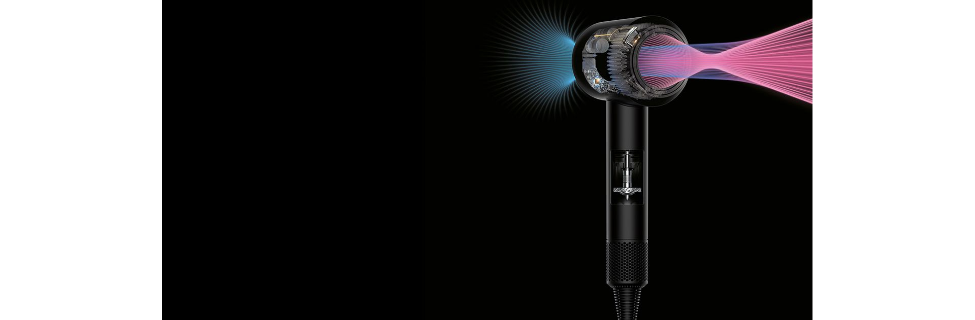 Потік повітря через професійний фен Dyson Supersonic™