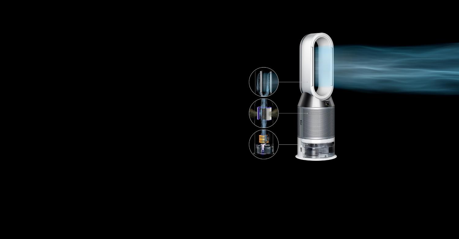 Dyson Pure Humidify+Cool projetant de l’air purifié et humidifié