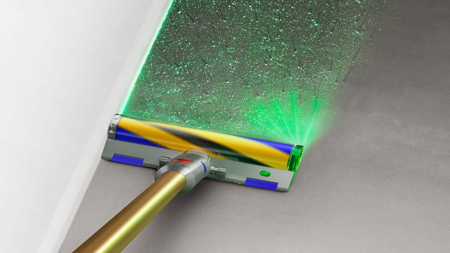 Dyson Outsize Absolute Plus vacuum with soft roller cleaner head with laser on hard floor