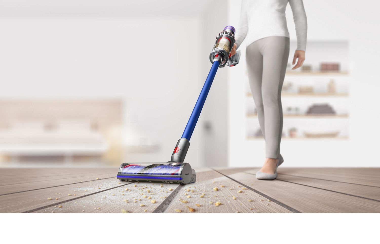 Dyson V11 vacuum cleaner lifting dirt from carpet