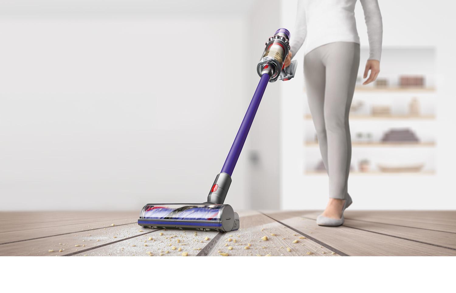 Dyson V11 vacuum cleaner lifting dirt from carpet