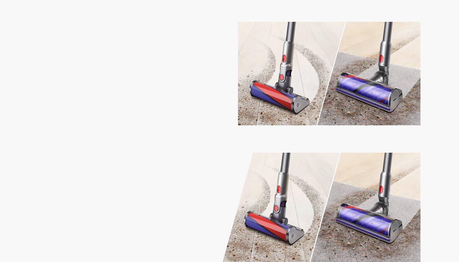 2 têtes d’aspirateurs nettoyant un plancher dur ou un tapis