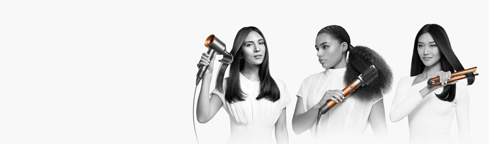 Models using the Dyson Airwrap, Supersonic and Corrale to styling hair