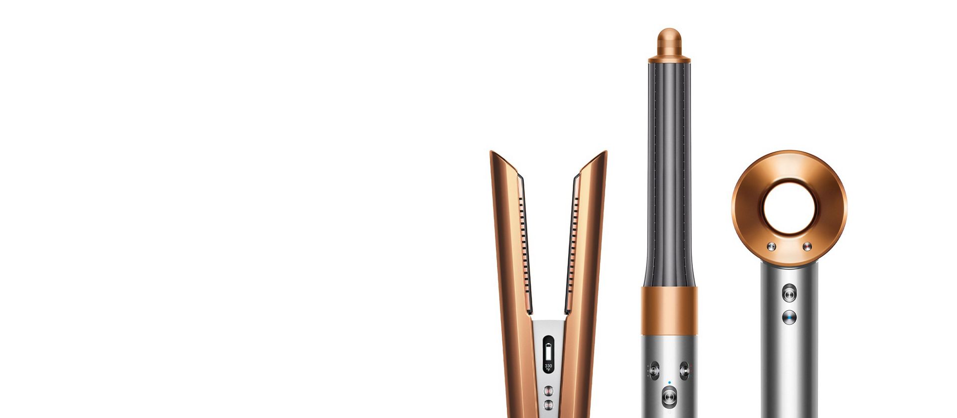 Corrale Haarglätter, Airwrap Multi-Haarstyler und Supersonic Haartrockner nebeneinander
