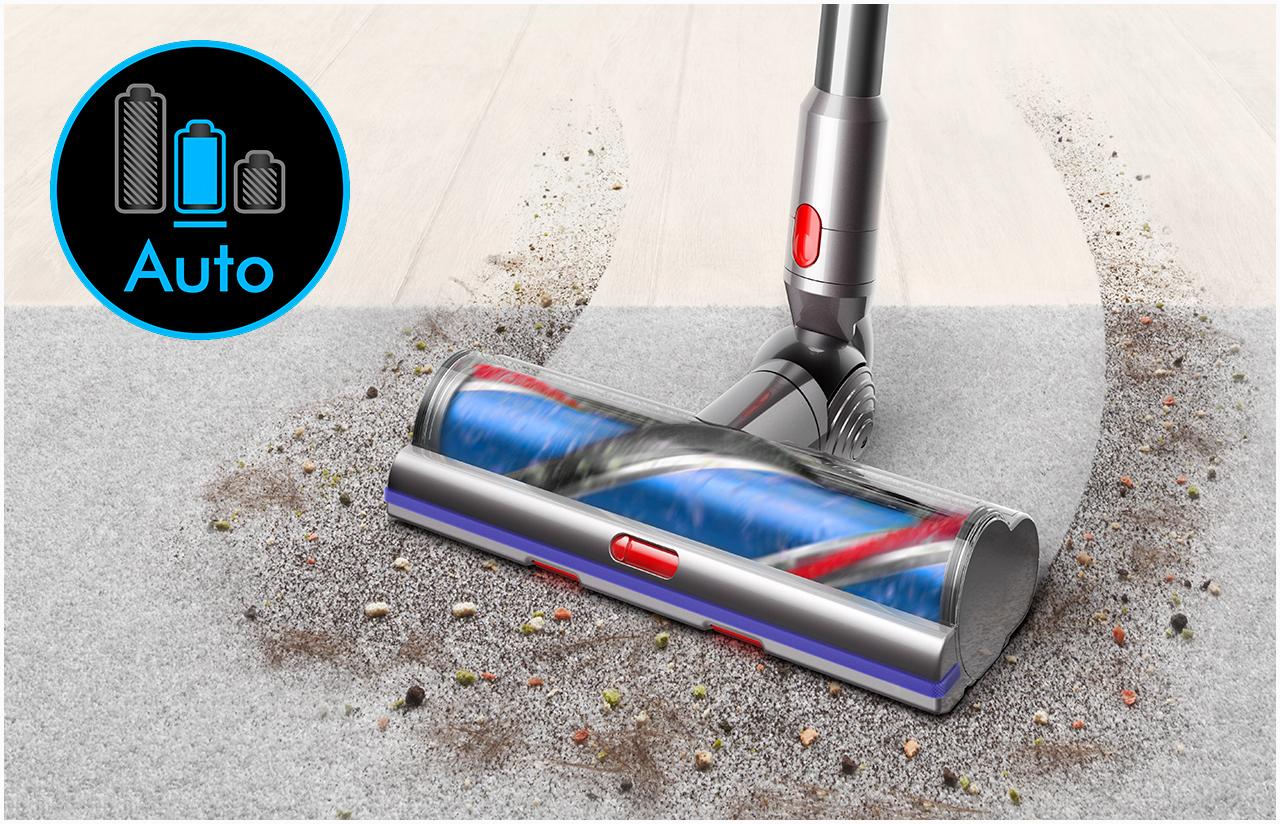 Auto mode cleaner head moving from hard floor to carpet