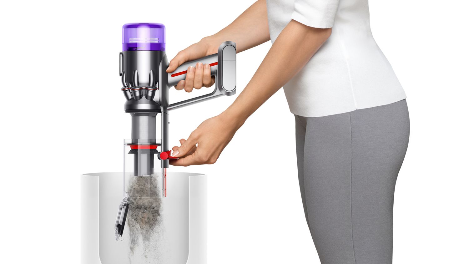 Debris being emptied into a bin