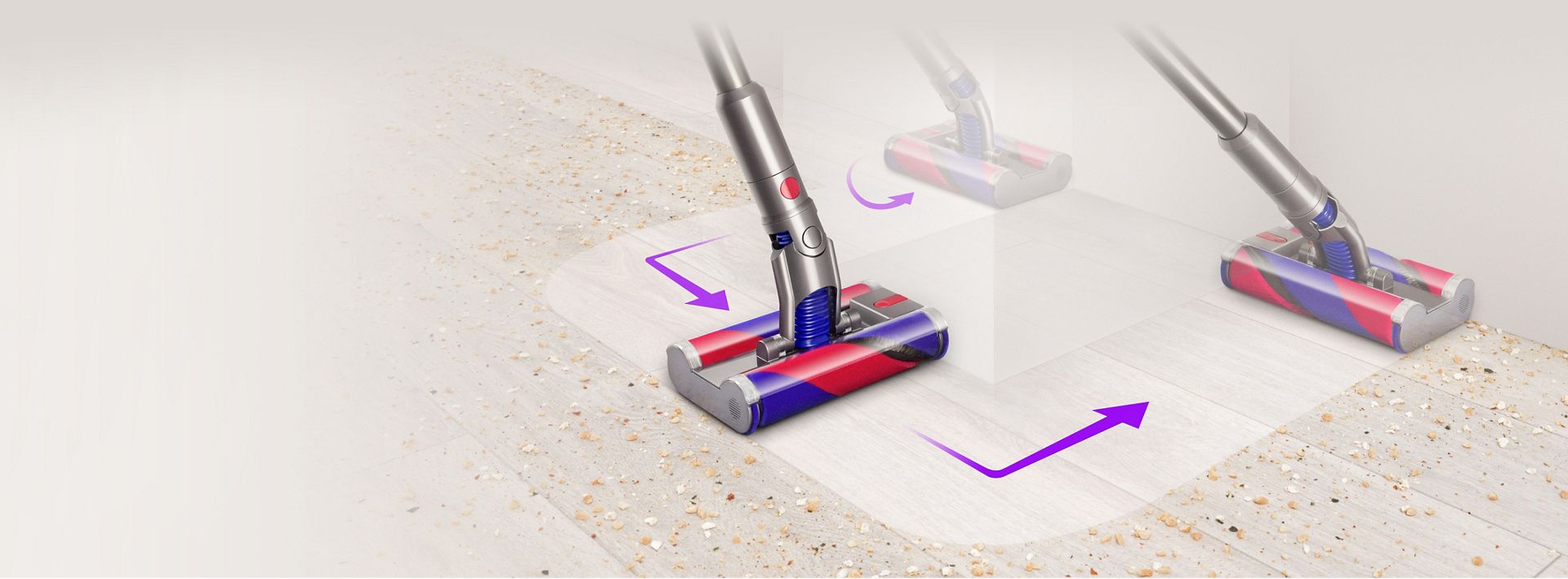 Dyson Omni-glide Staubsauger manövriert um Hindernisse