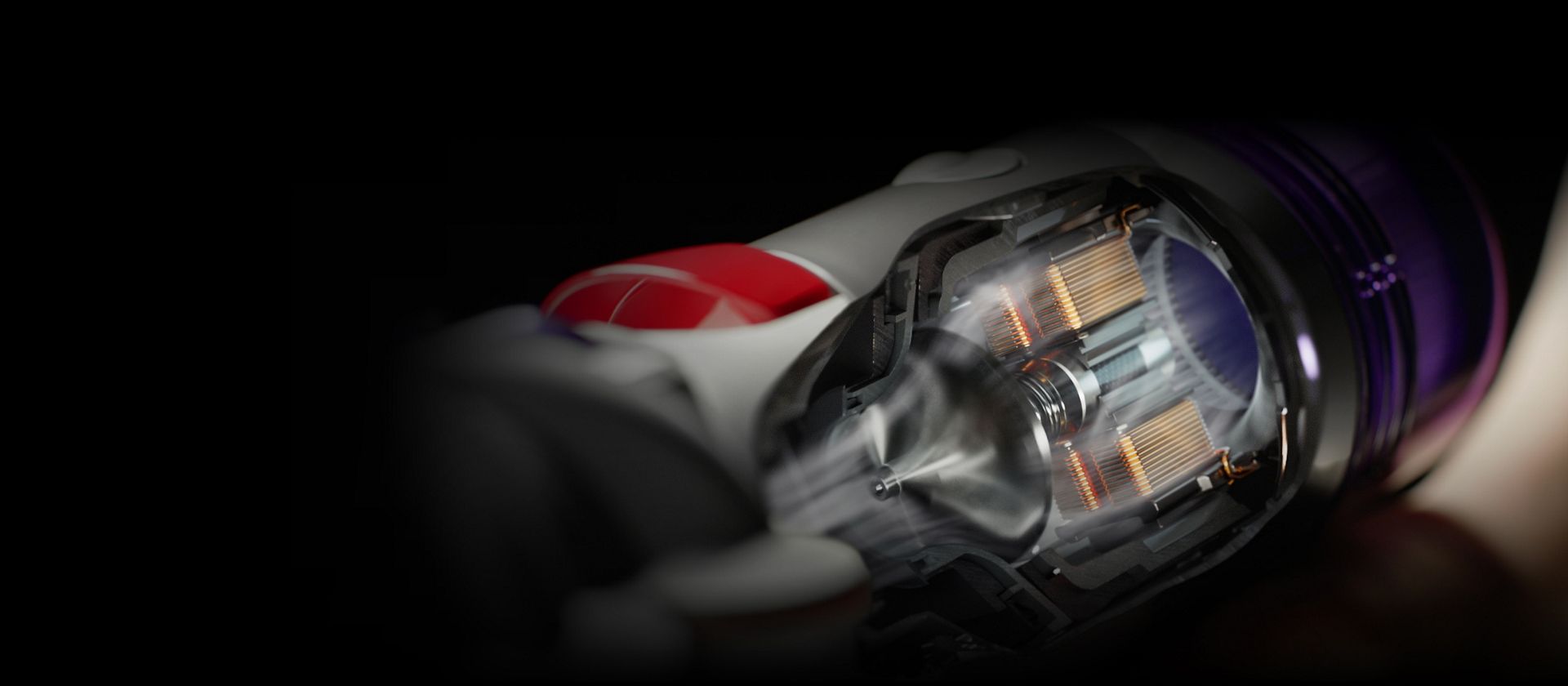 Close up of Dyson V8 vacuum's powerful airflow