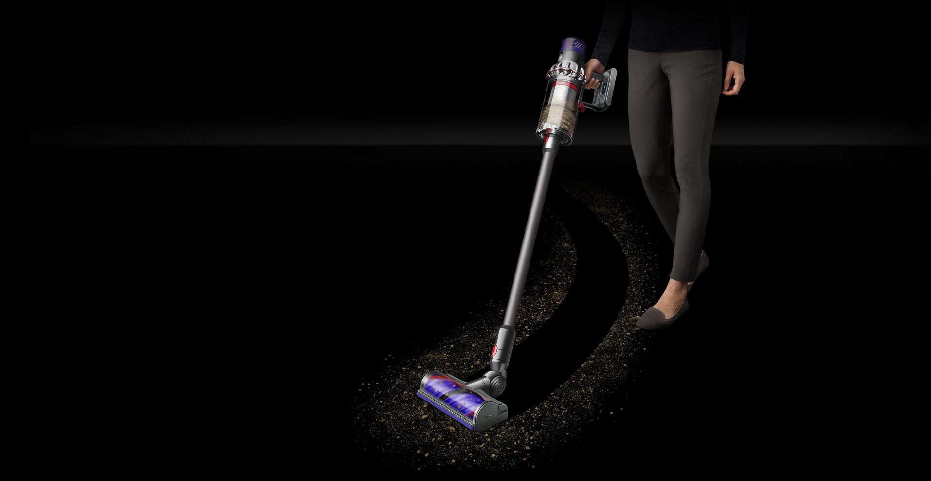 Dyson Cyclone V10 vacuum cleaner cleaning up dirt