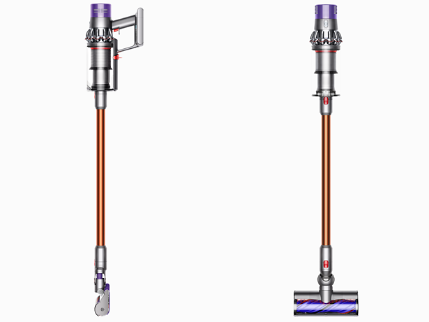 Dyson V10 absolute black front and side view
