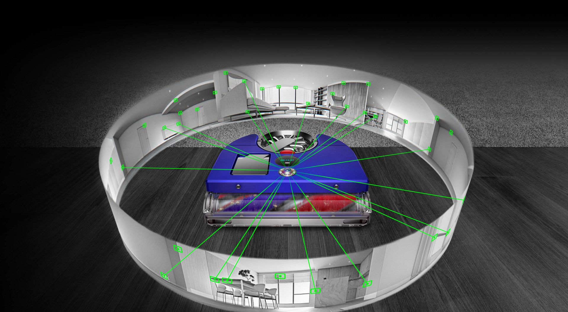 Dyson 360 Vis Nav robot navigating and cleaning